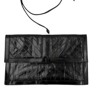 Vintage Black Eel Skin Clutch Leather Classic Quiet Luxury Old Money Mob Wife